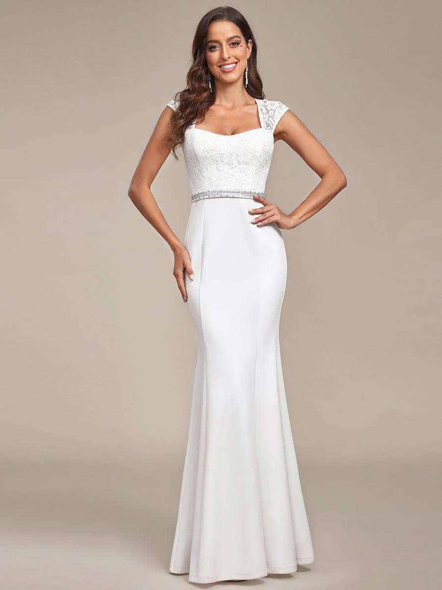 Simple Cap Sleeve Sweetheart Mermaid Style Wedding Dress - Image 10