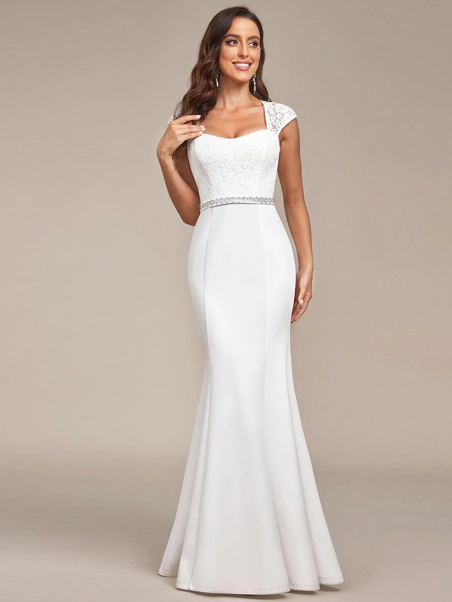 Simple Cap Sleeve Sweetheart Mermaid Style Wedding Dress - Image 11