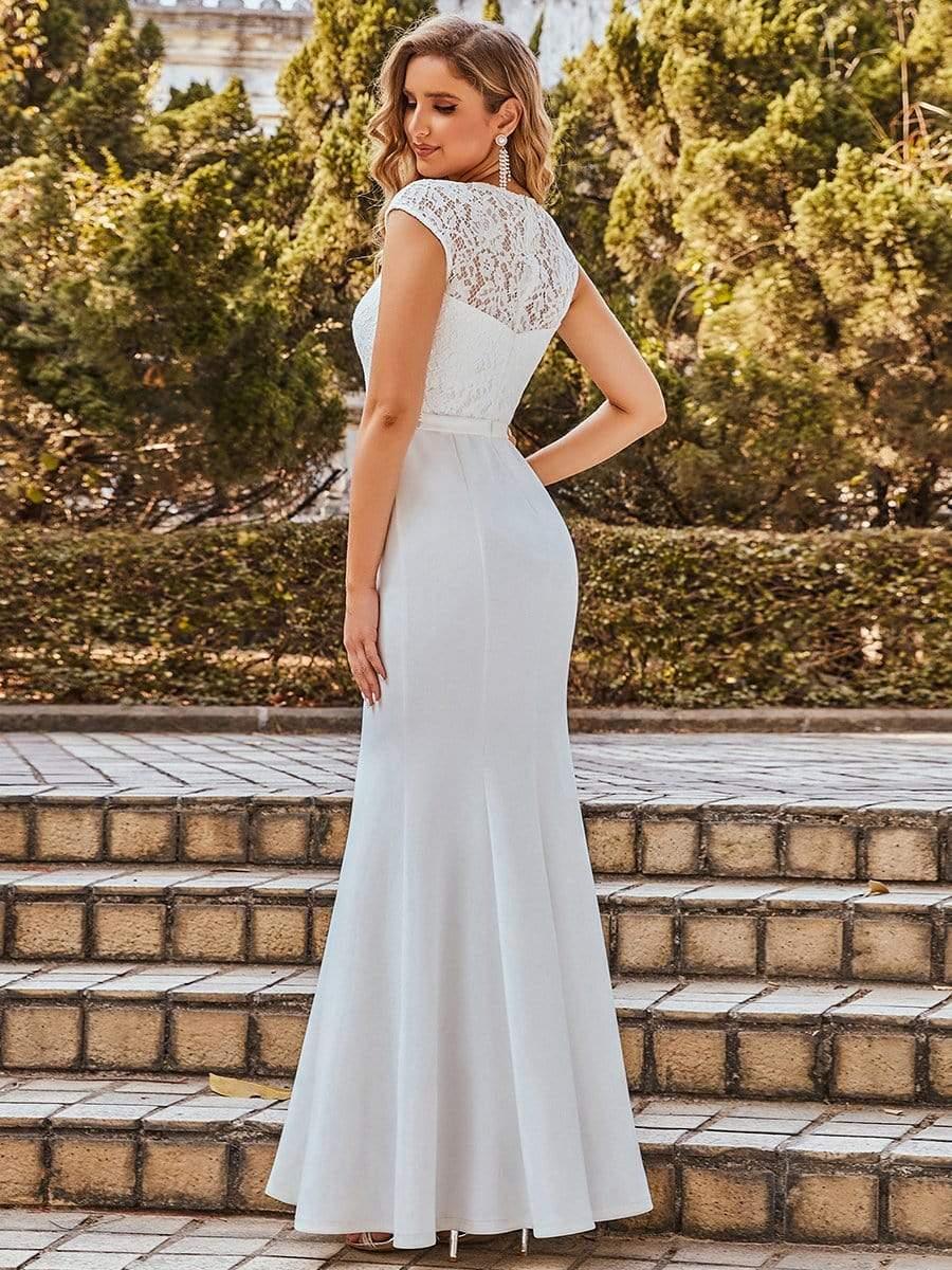 Simple Cap Sleeve Sweetheart Mermaid Style Wedding Dress - Image 13