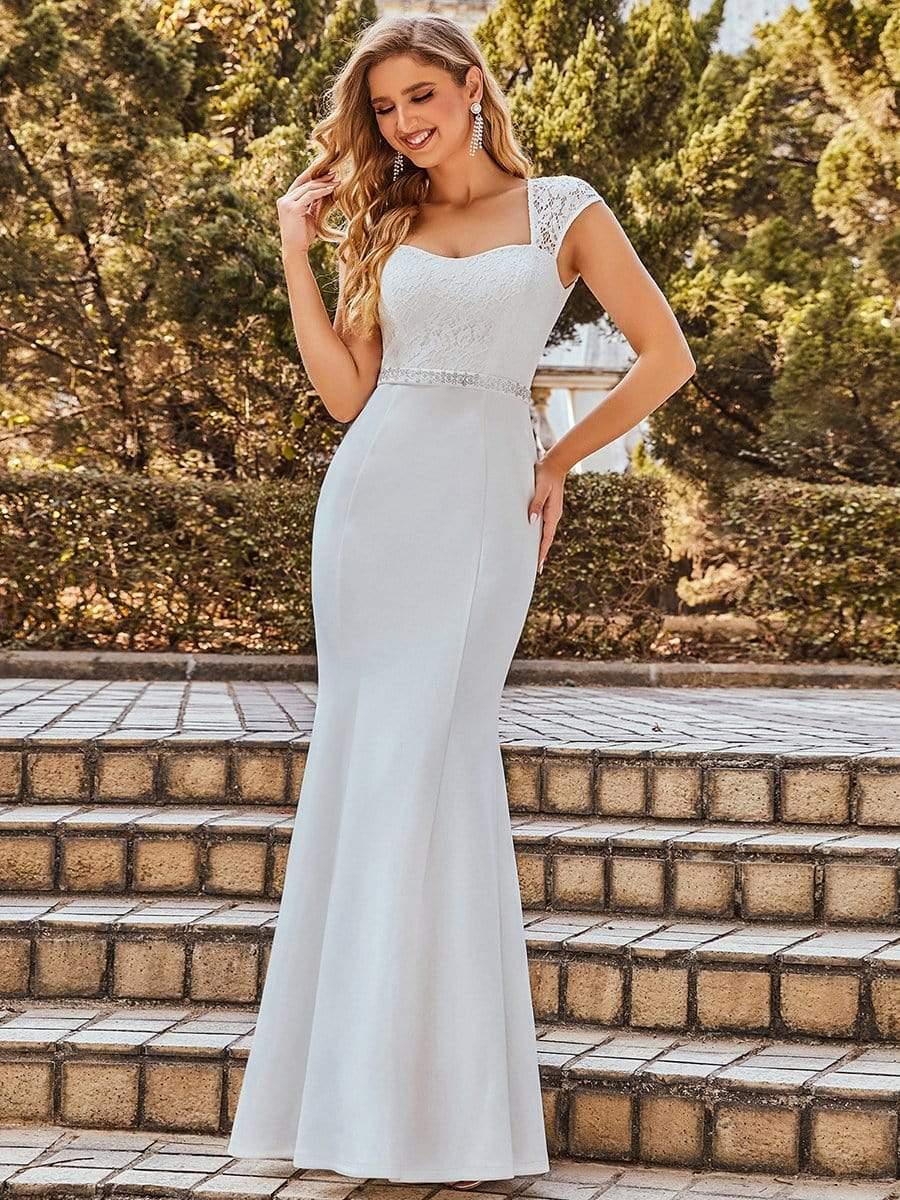 Simple Cap Sleeve Sweetheart Mermaid Style Wedding Dress - Image 14