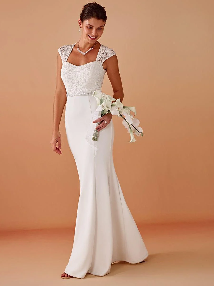 Simple Cap Sleeve Sweetheart Mermaid Style Wedding Dress - Image 6