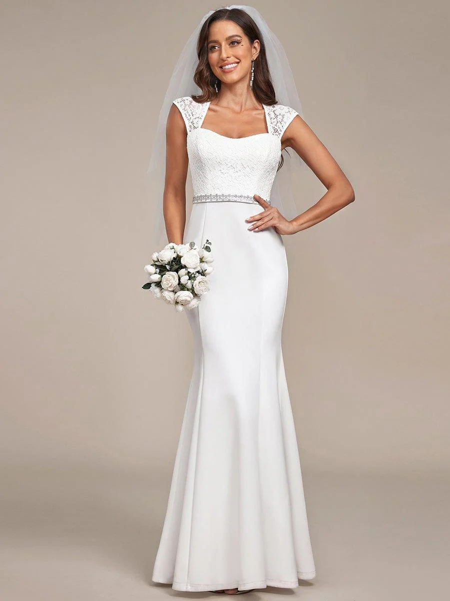 Simple Cap Sleeve Sweetheart Mermaid Style Wedding Dress - Image 7