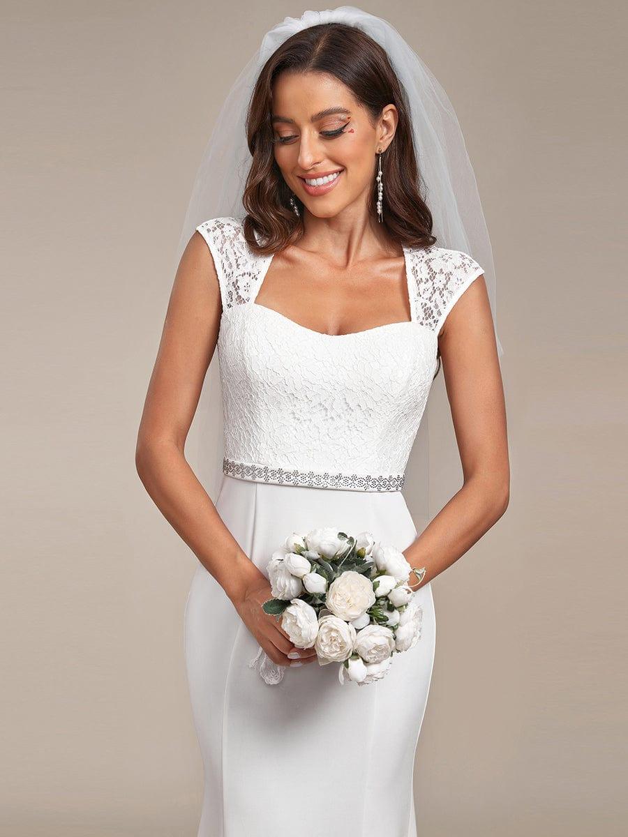 Simple Cap Sleeve Sweetheart Mermaid Style Wedding Dress - Image 9
