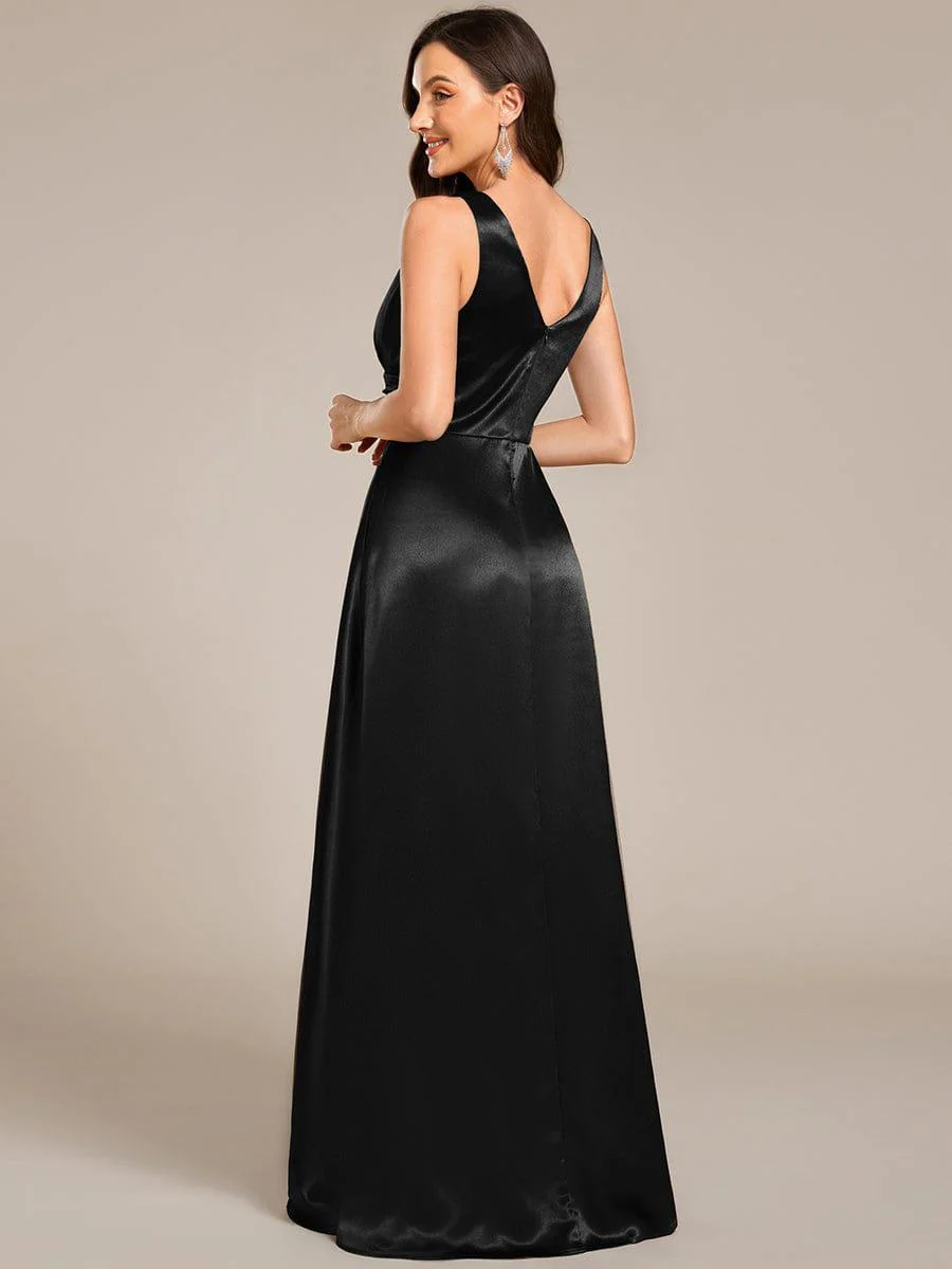 ever INDY|Sleeveless Empire Waist Satin Maxi Bridesmaid Dress With Pockets - Image 11