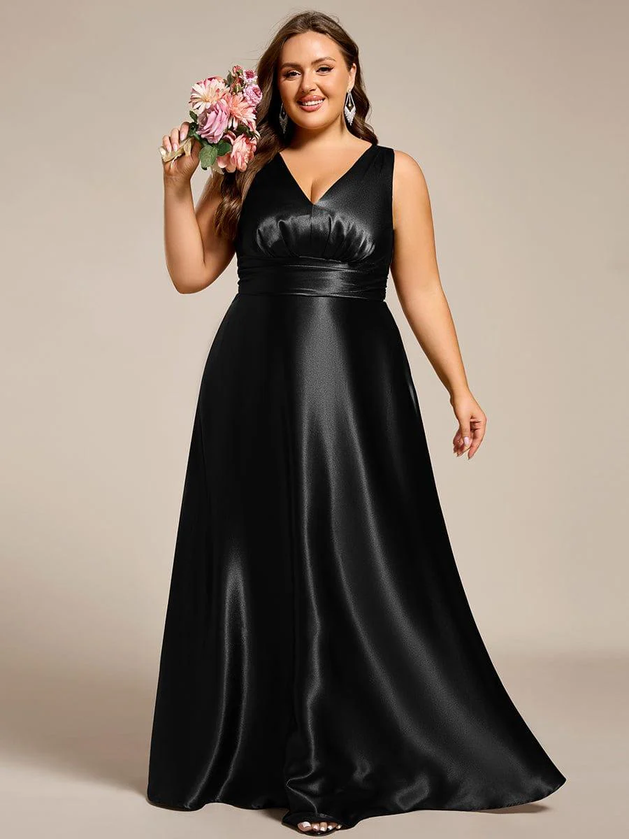 ever INDY|Sleeveless Empire Waist Satin Maxi Bridesmaid Dress With Pockets - Image 18