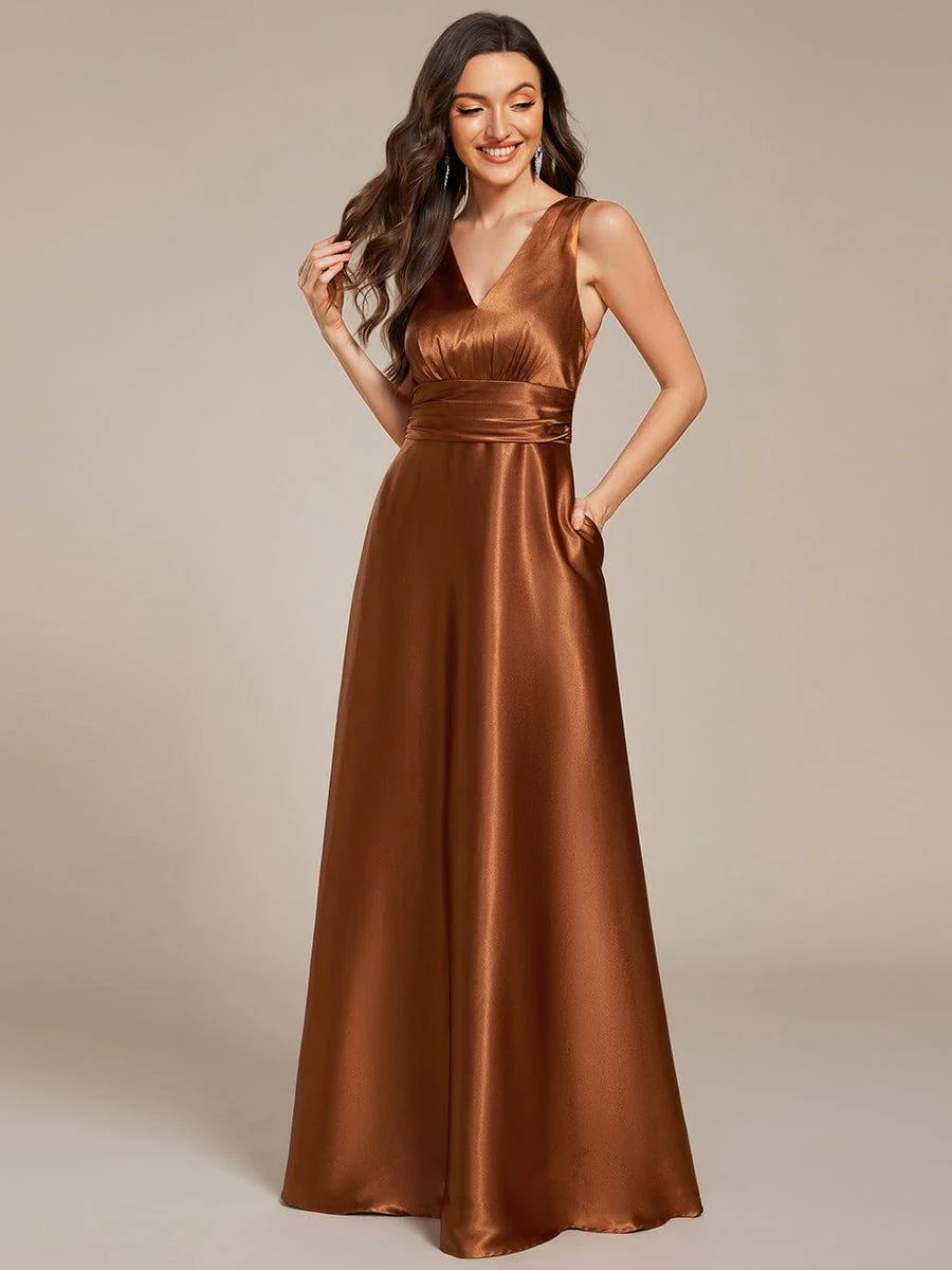 ever INDY|Sleeveless Empire Waist Satin Maxi Bridesmaid Dress With Pockets - Image 22