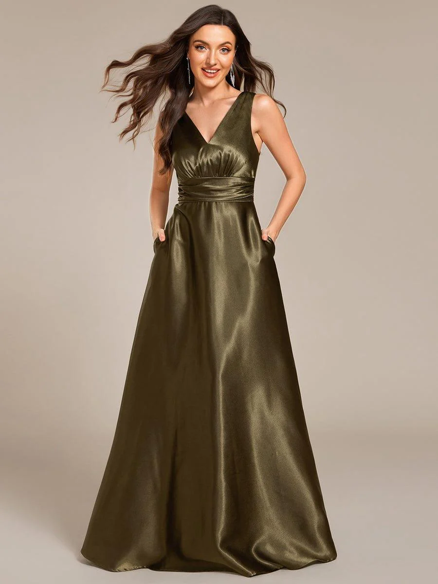 ever INDY|Sleeveless Empire Waist Satin Maxi Bridesmaid Dress With Pockets - Image 39
