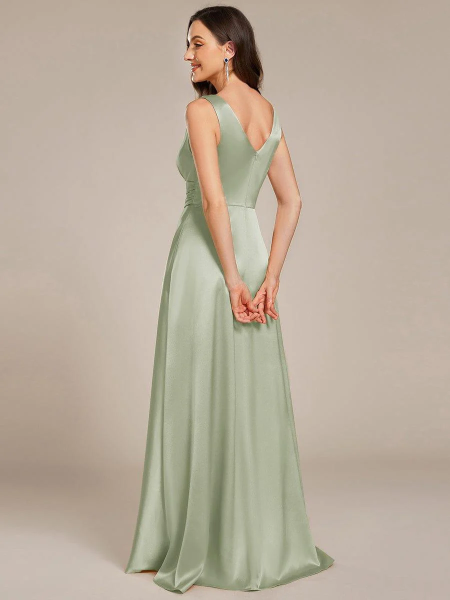 ever INDY|Sleeveless Empire Waist Satin Maxi Bridesmaid Dress With Pockets - Image 4