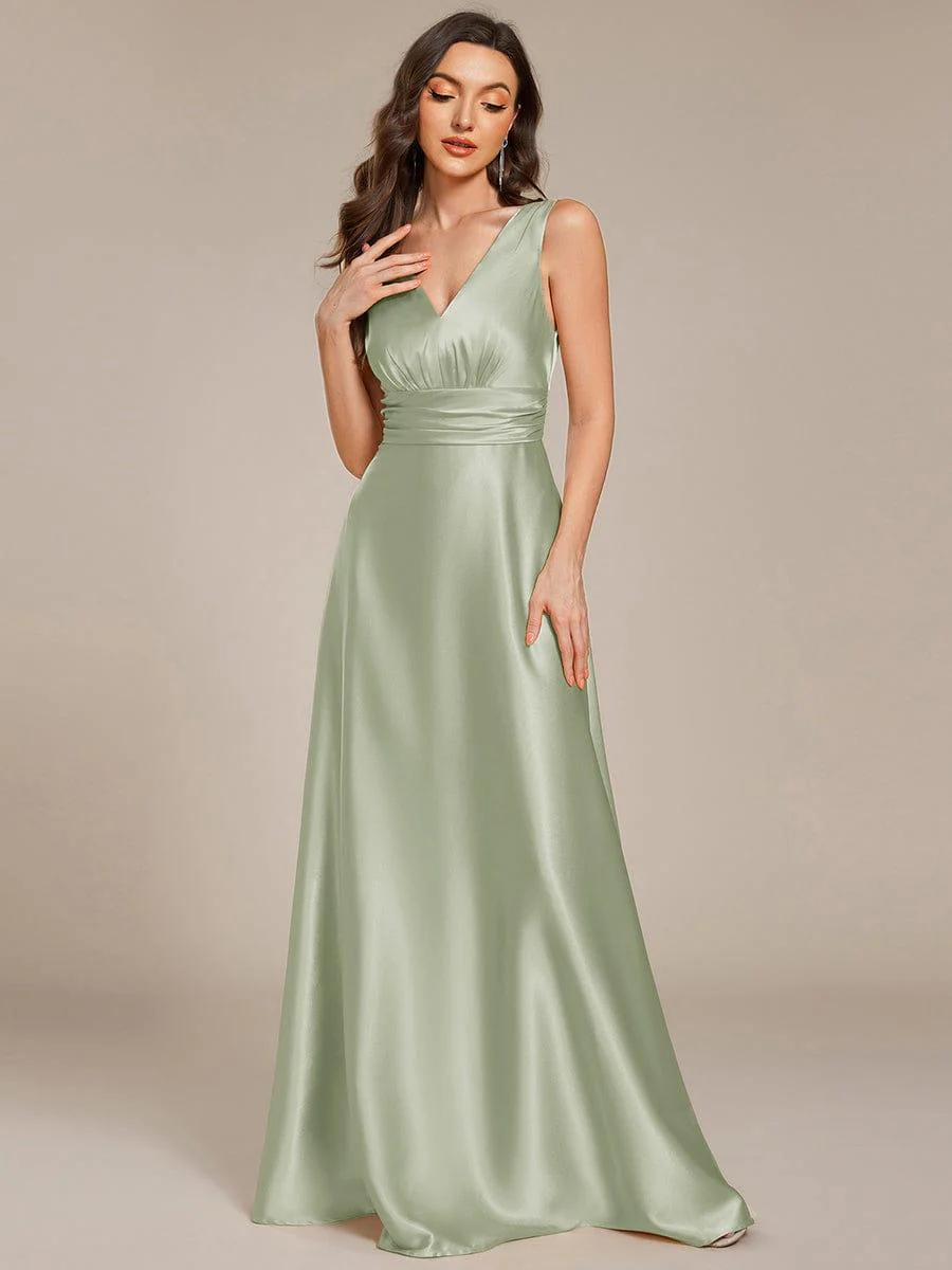 ever INDY|Sleeveless Empire Waist Satin Maxi Bridesmaid Dress With Pockets - Image 57
