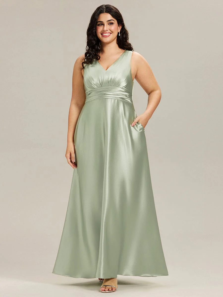 ever INDY|Sleeveless Empire Waist Satin Maxi Bridesmaid Dress With Pockets - Image 59