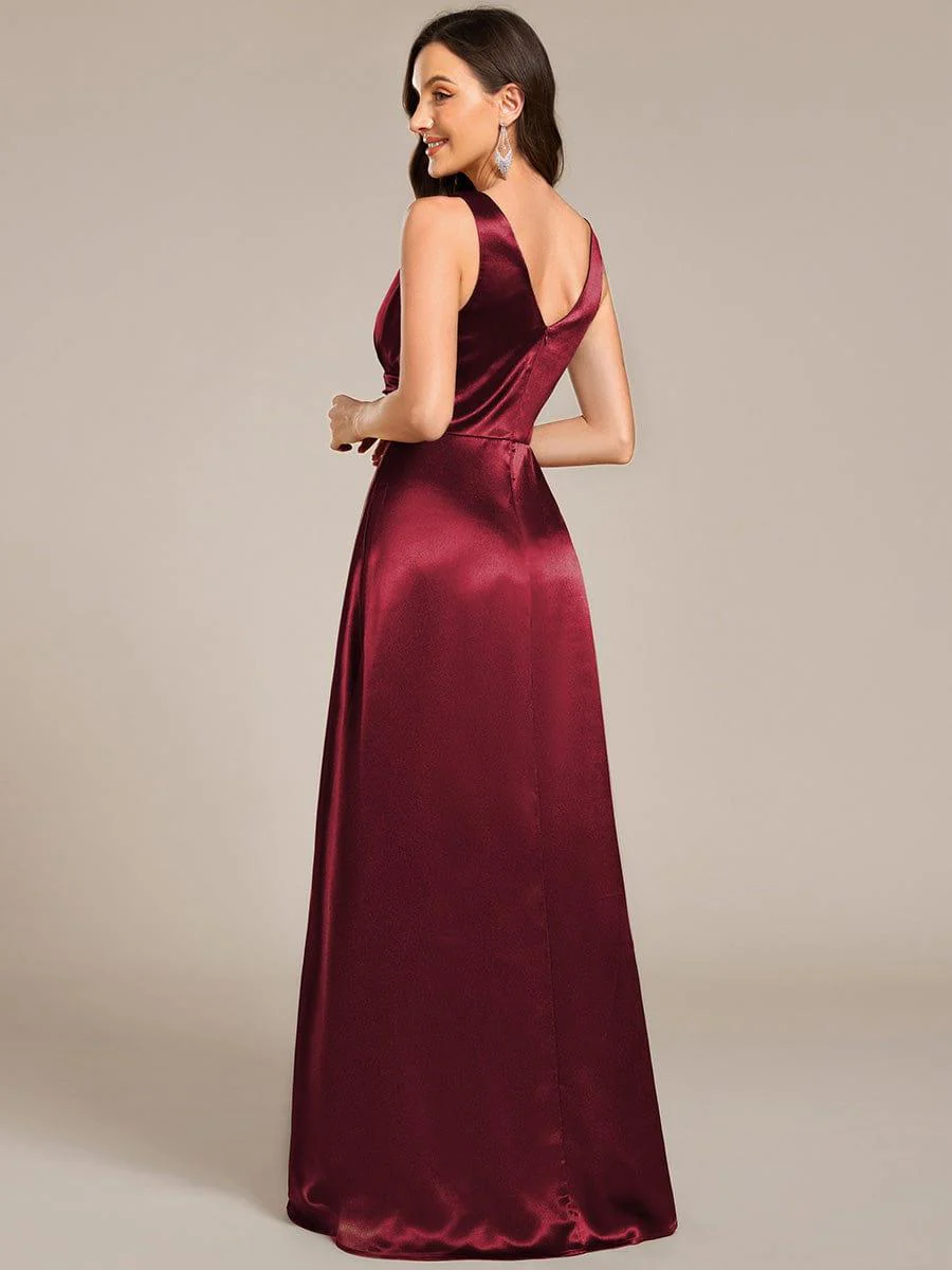 ever INDY|Sleeveless Empire Waist Satin Maxi Bridesmaid Dress With Pockets - Image 64