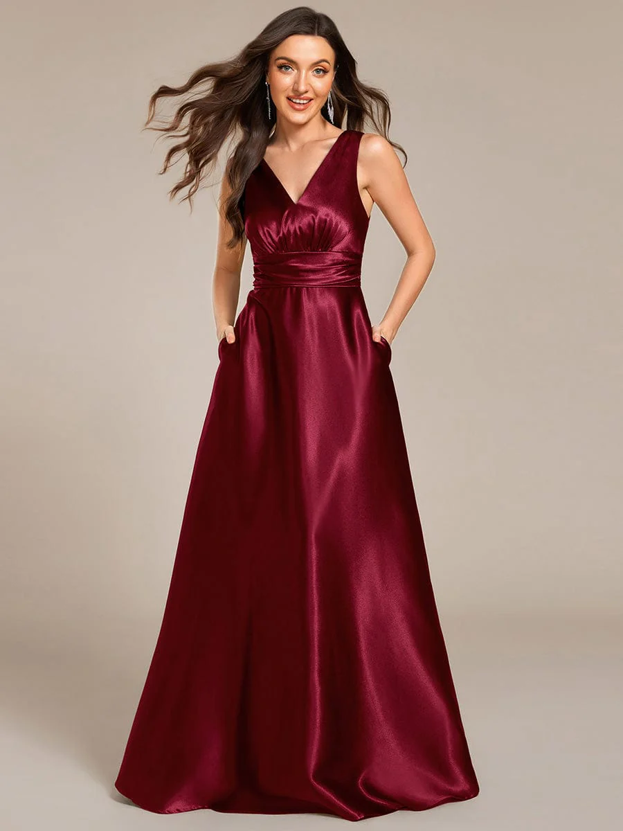 ever INDY|Sleeveless Empire Waist Satin Maxi Bridesmaid Dress With Pockets - Image 67