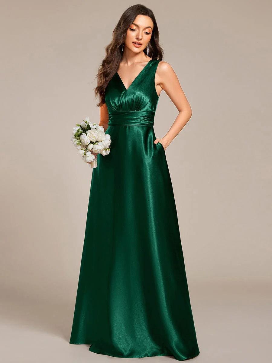 ever INDY|Sleeveless Empire Waist Satin Maxi Bridesmaid Dress With Pockets - Image 70