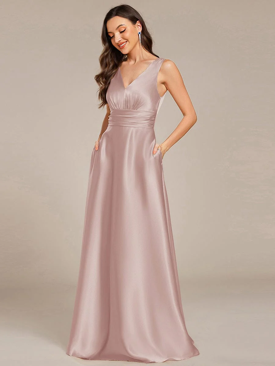 ever INDY|Sleeveless Empire Waist Satin Maxi Bridesmaid Dress With Pockets - Image 79