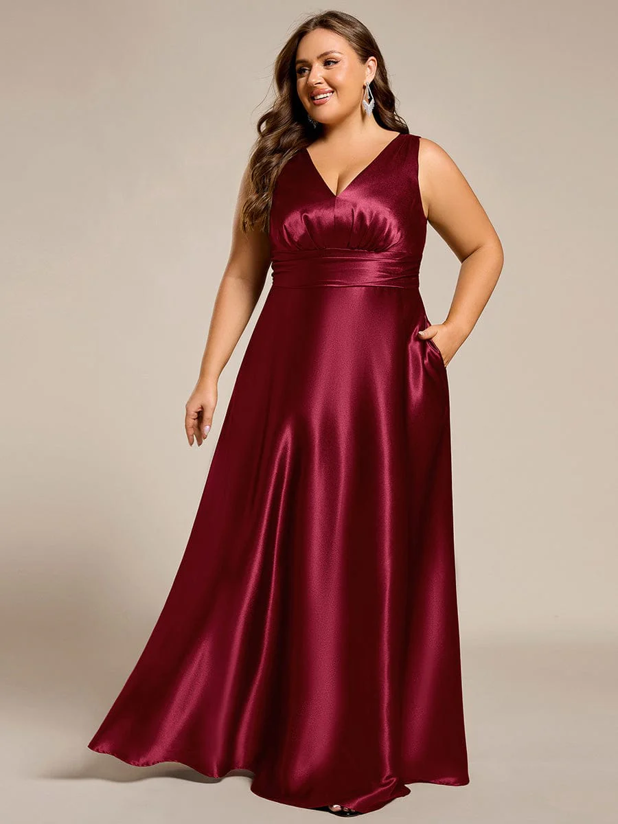 ever INDY|Sleeveless Empire Waist Satin Maxi Bridesmaid Dress With Pockets - Image 89