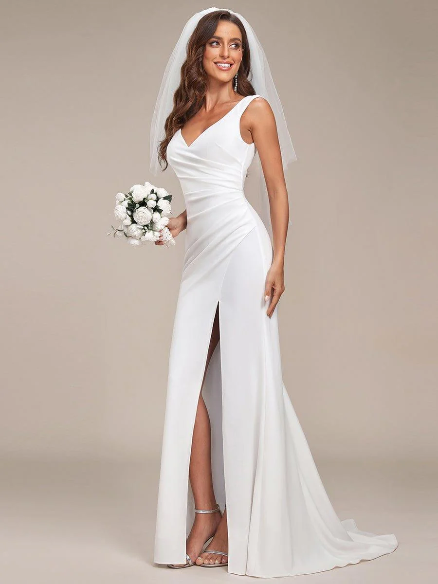ever ARDEN|Sleeveless Ruched Sweetheart Fit and Flare Wedding Dress - Image 4