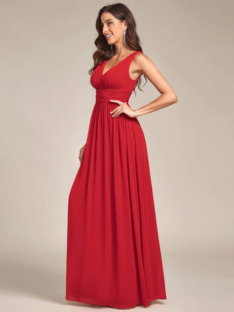 ever HUSH|V Neck Sleeveless Pleated Chiffon Evening Dress - Image 112