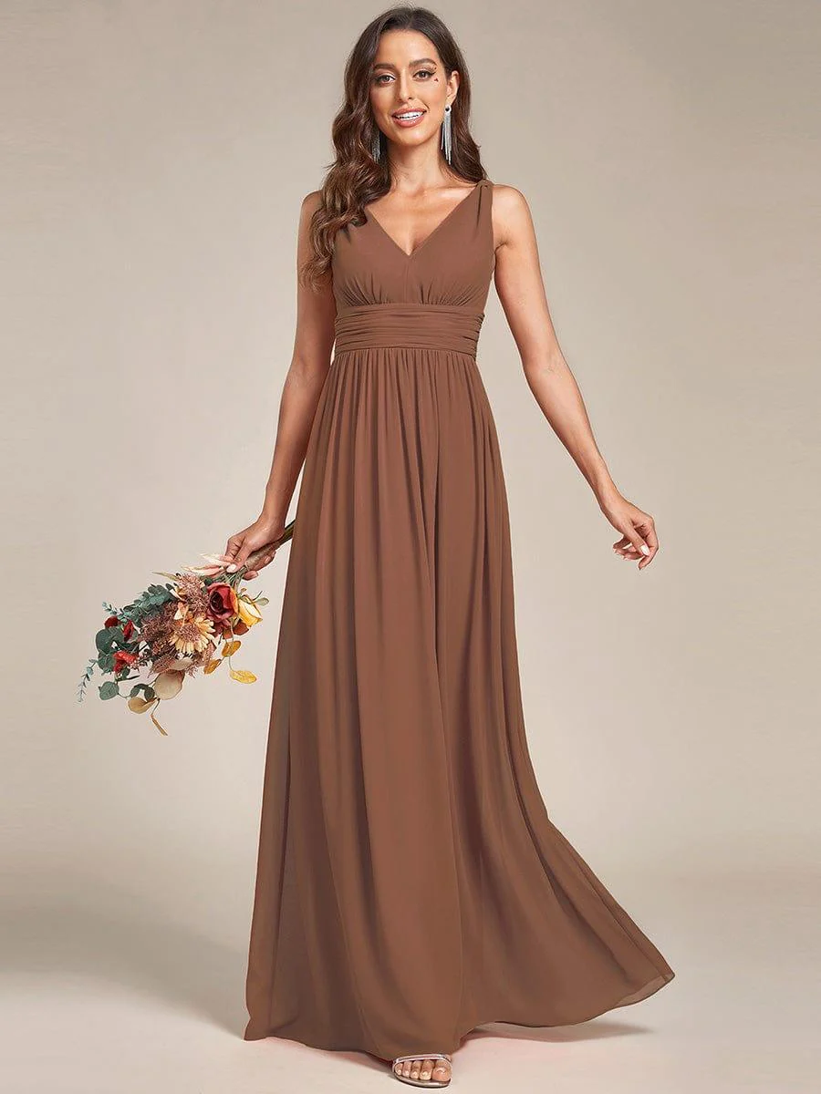 ever HUSH|V Neck Sleeveless Pleated Chiffon Evening Dress - Image 152