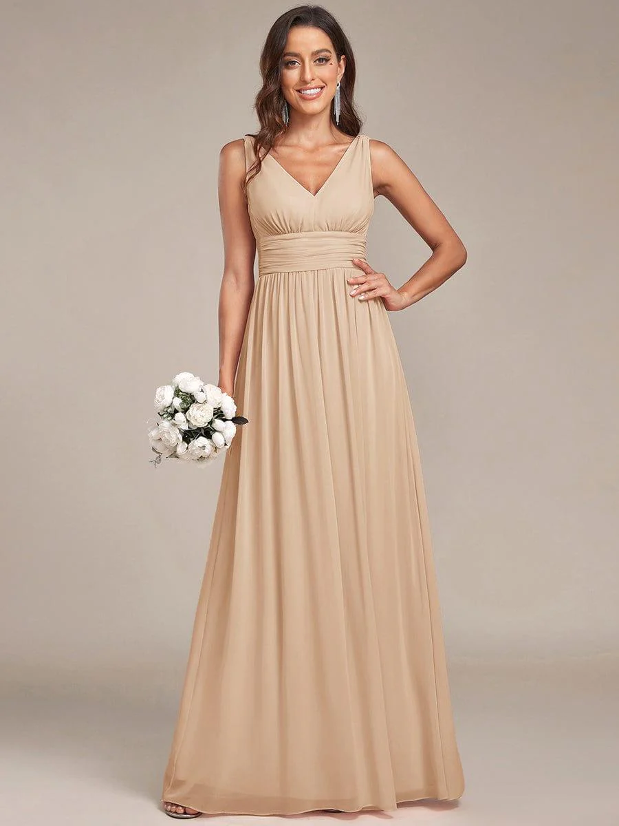ever HUSH|V Neck Sleeveless Pleated Chiffon Evening Dress - Image 165