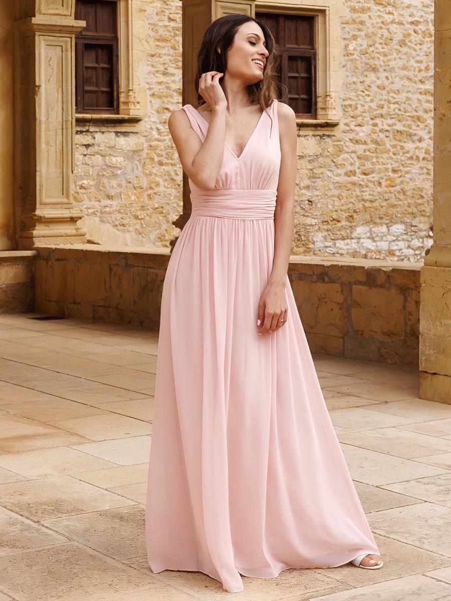 ever HUSH|V Neck Sleeveless Pleated Chiffon Evening Dress - Image 22