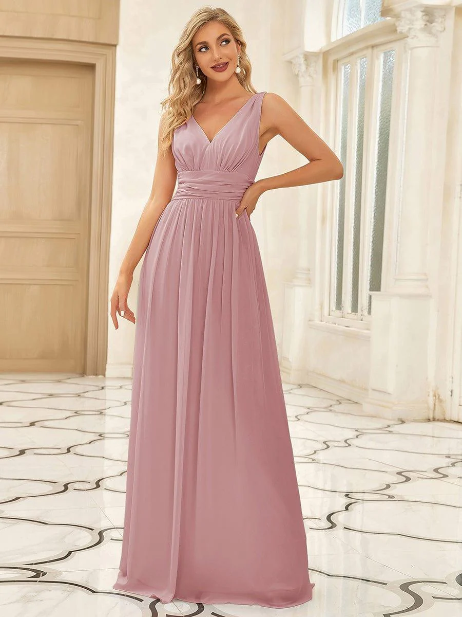 ever HUSH|V Neck Sleeveless Pleated Chiffon Evening Dress - Image 3