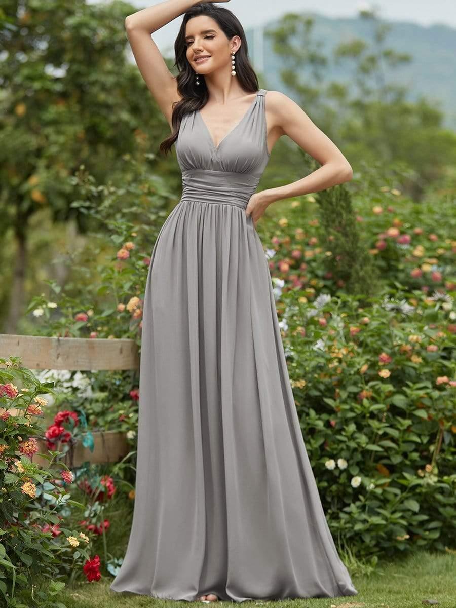 ever HUSH|V Neck Sleeveless Pleated Chiffon Evening Dress - Image 40