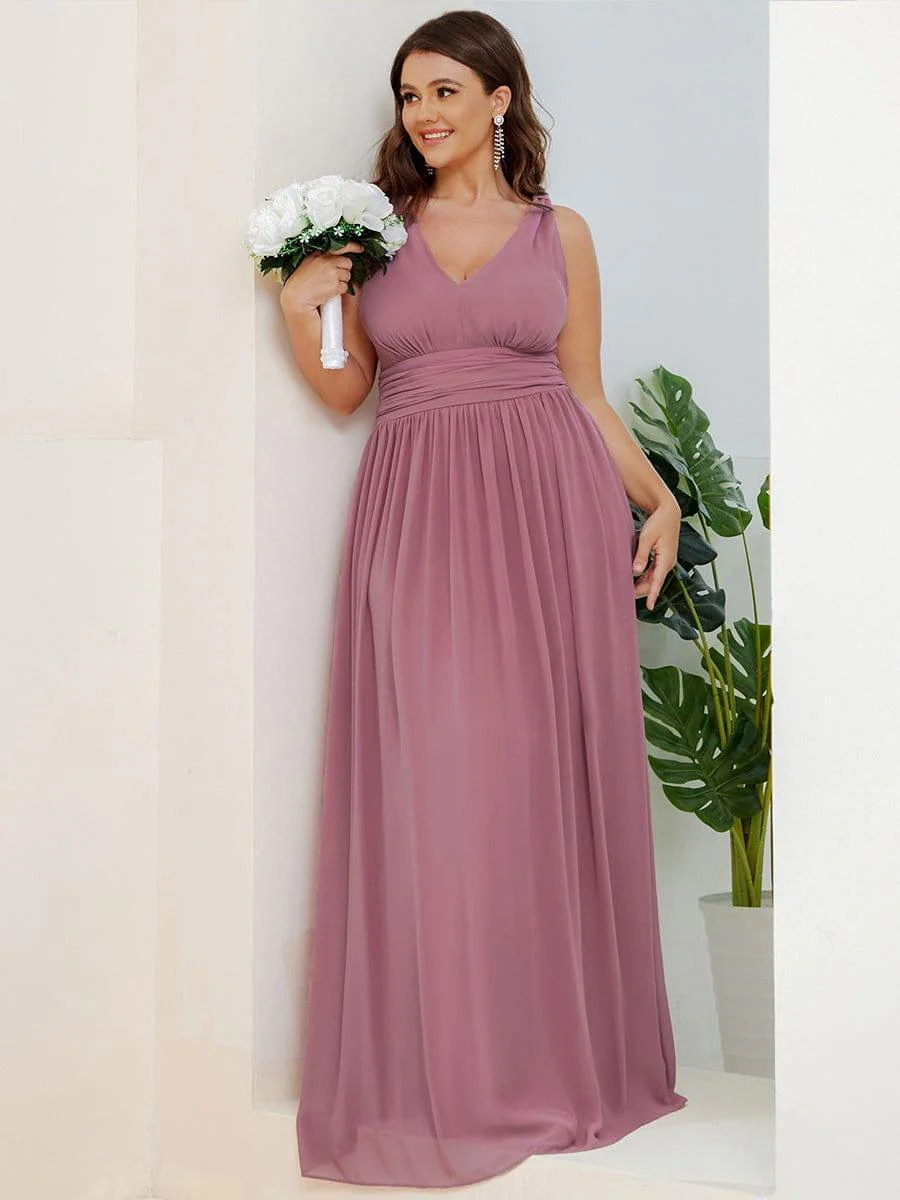 ever HUSH|V Neck Sleeveless Pleated Chiffon Evening Dress - Image 59