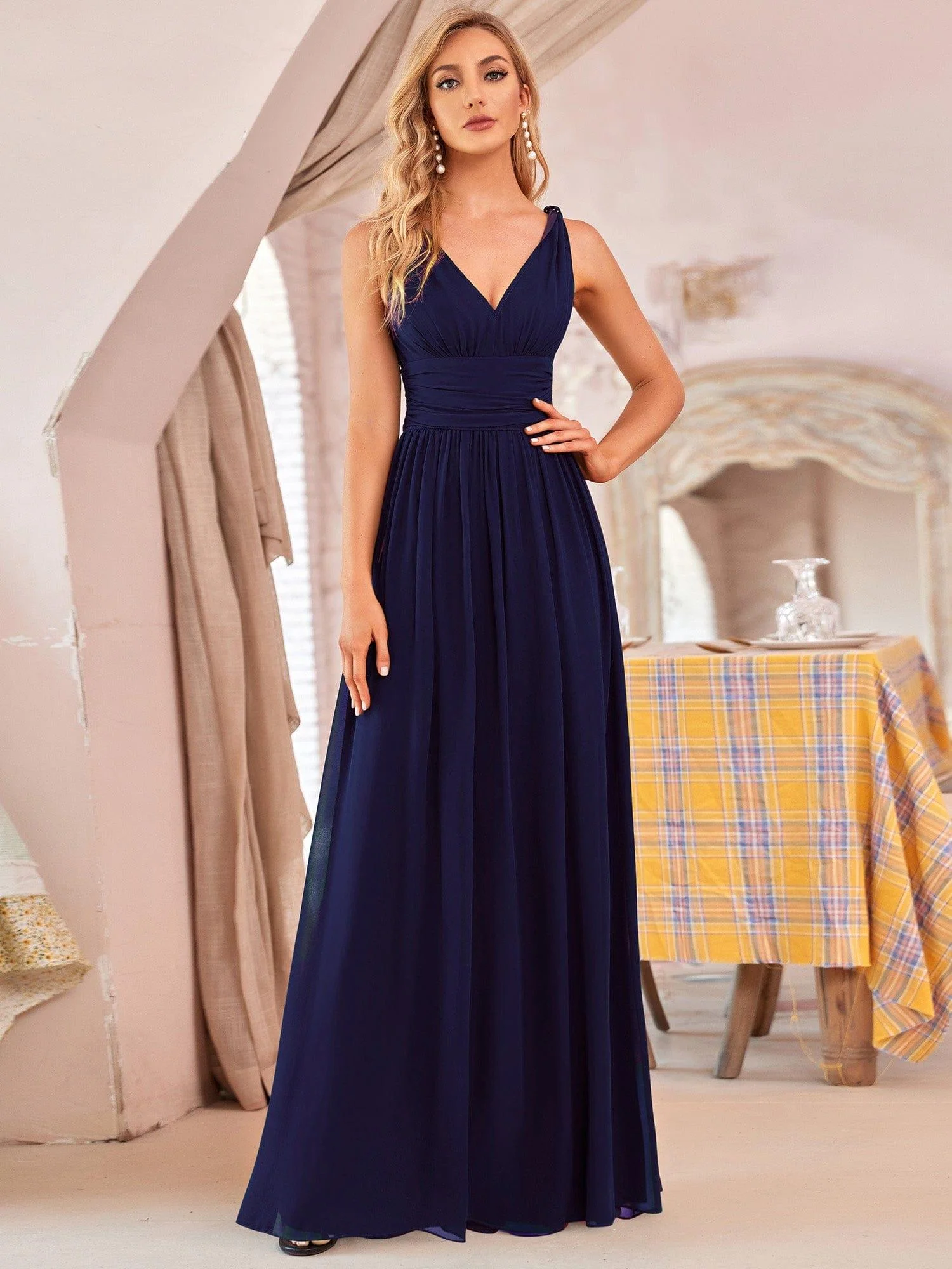 ever HUSH|V Neck Sleeveless Pleated Chiffon Evening Dress - Image 61