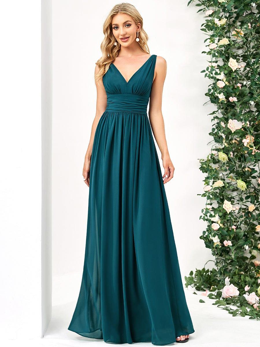 ever HUSH|V Neck Sleeveless Pleated Chiffon Evening Dress - Image 72