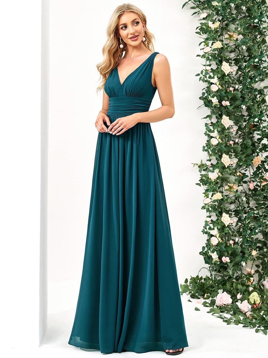 ever HUSH|V Neck Sleeveless Pleated Chiffon Evening Dress - Image 74