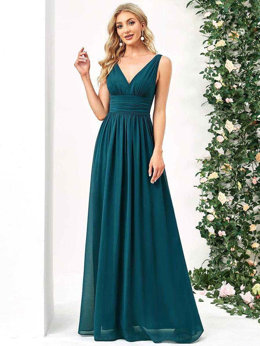 ever HUSH|V Neck Sleeveless Pleated Chiffon Evening Dress - Image 75