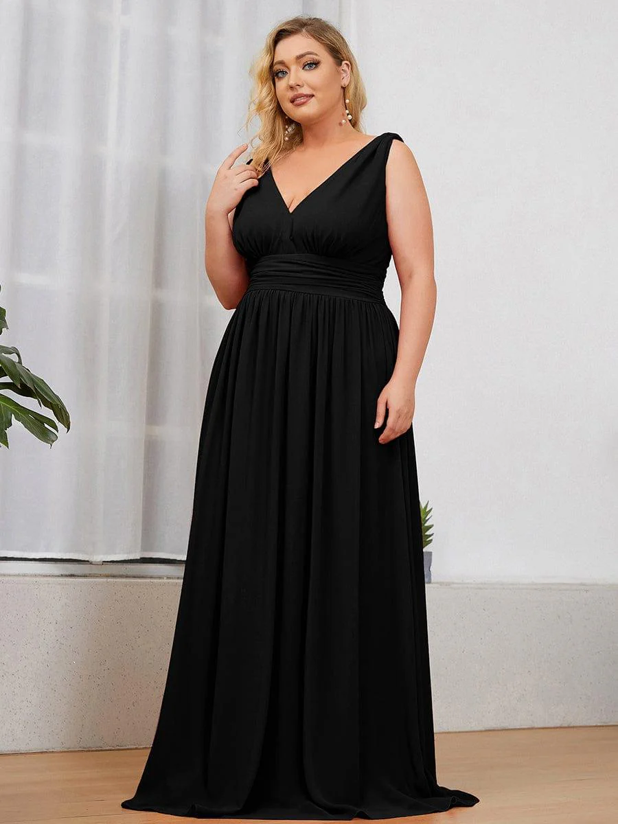 ever HUSH|V Neck Sleeveless Pleated Chiffon Evening Dress - Image 82