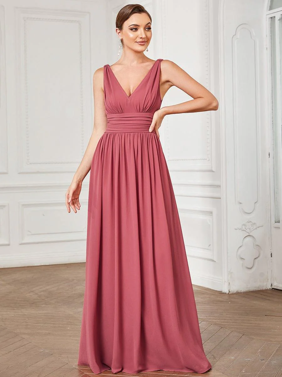 ever HUSH|V Neck Sleeveless Pleated Chiffon Evening Dress - Image 84