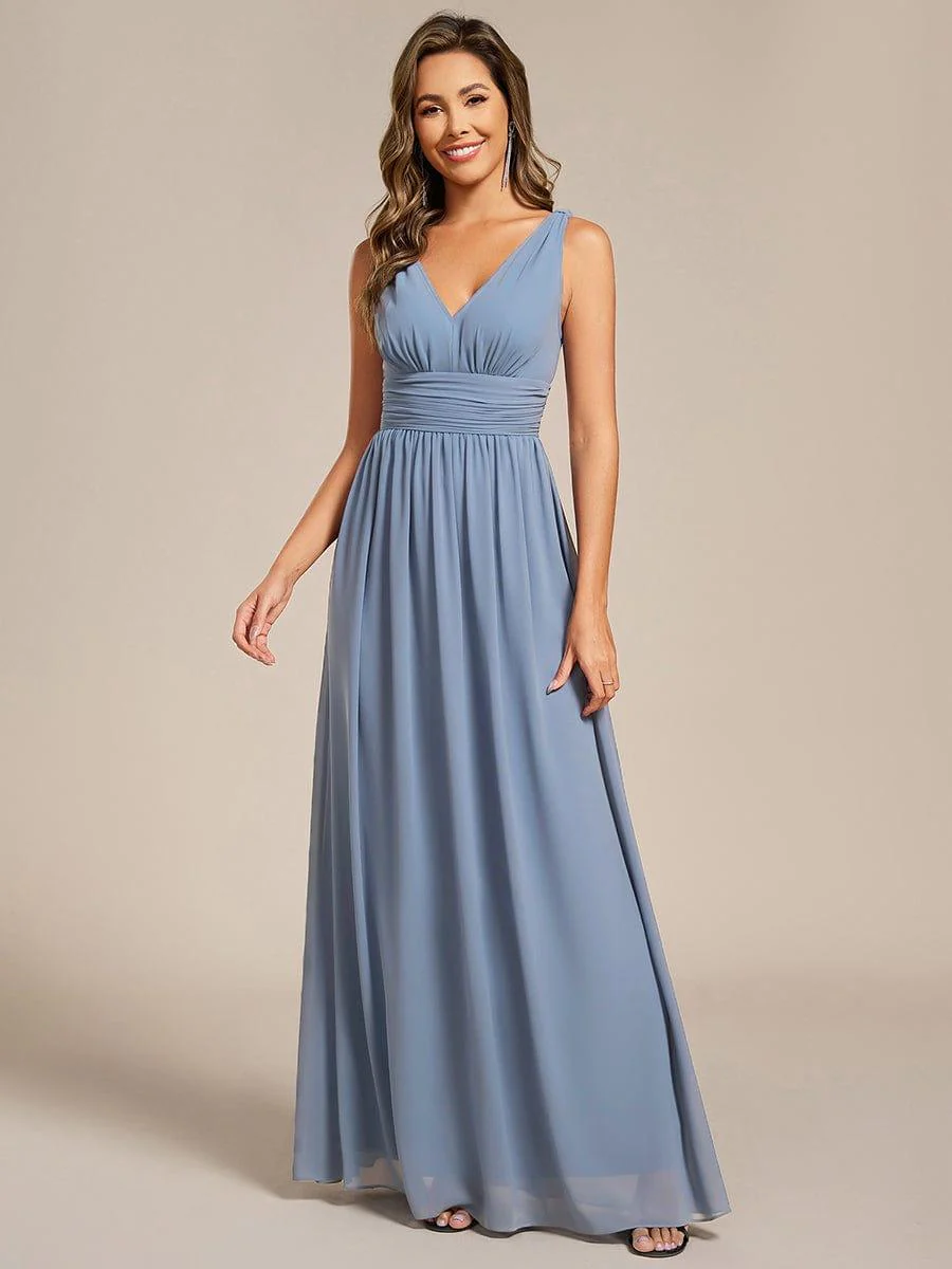 ever HUSH|Elegant V Neck A Line Chiffon Maxi Bridesmaid Dresses - Image 104
