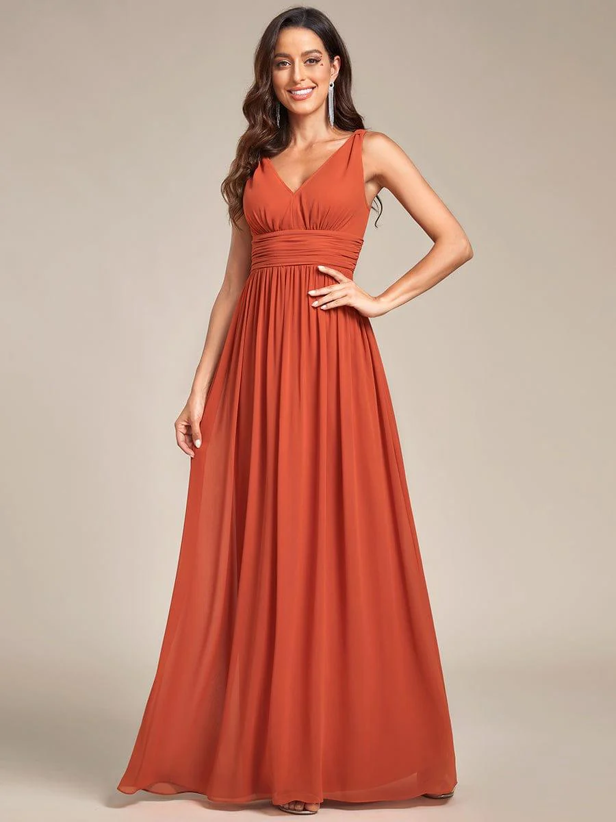 ever HUSH|Elegant V Neck A Line Chiffon Maxi Bridesmaid Dresses - Image 107
