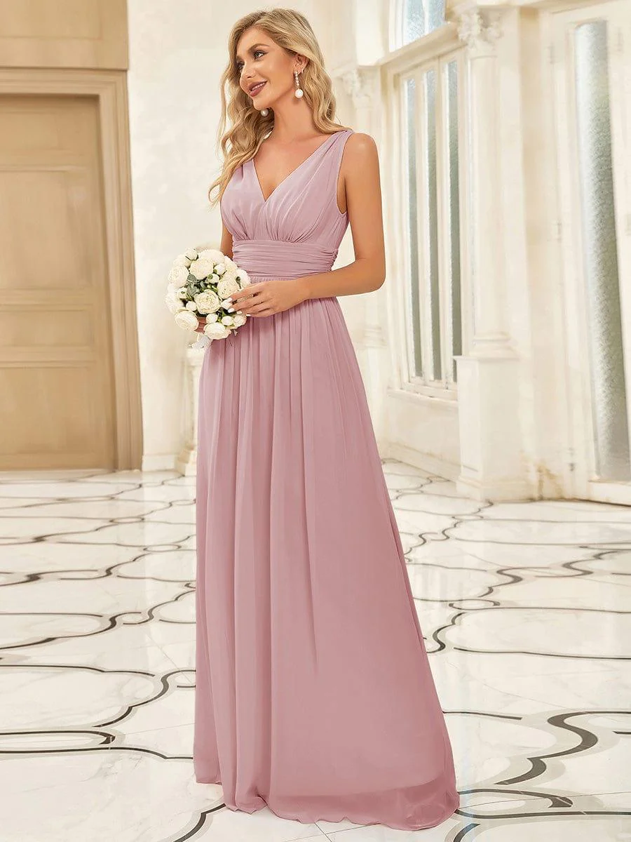 ever HUSH|Elegant V Neck A Line Chiffon Maxi Bridesmaid Dresses - Image 118