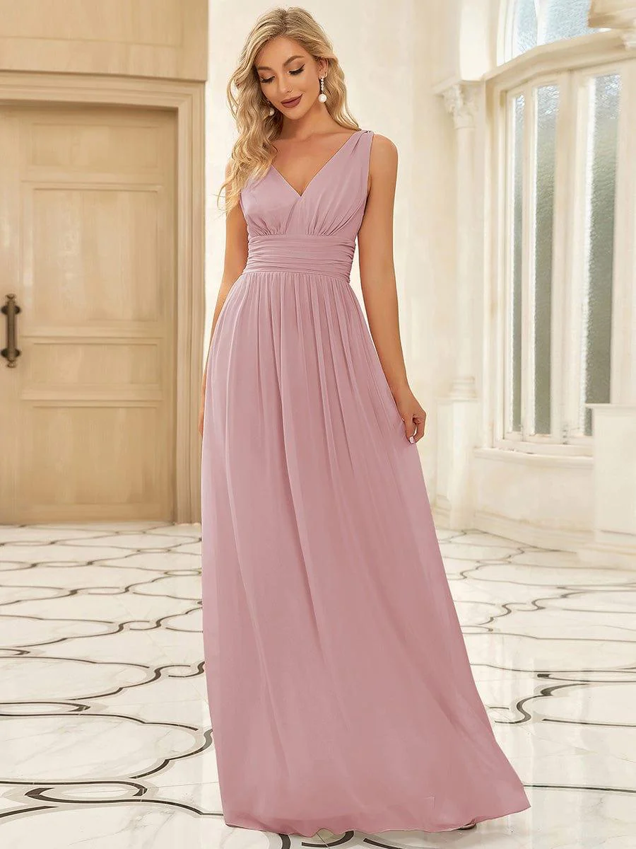 ever HUSH|Elegant V Neck A Line Chiffon Maxi Bridesmaid Dresses - Image 119