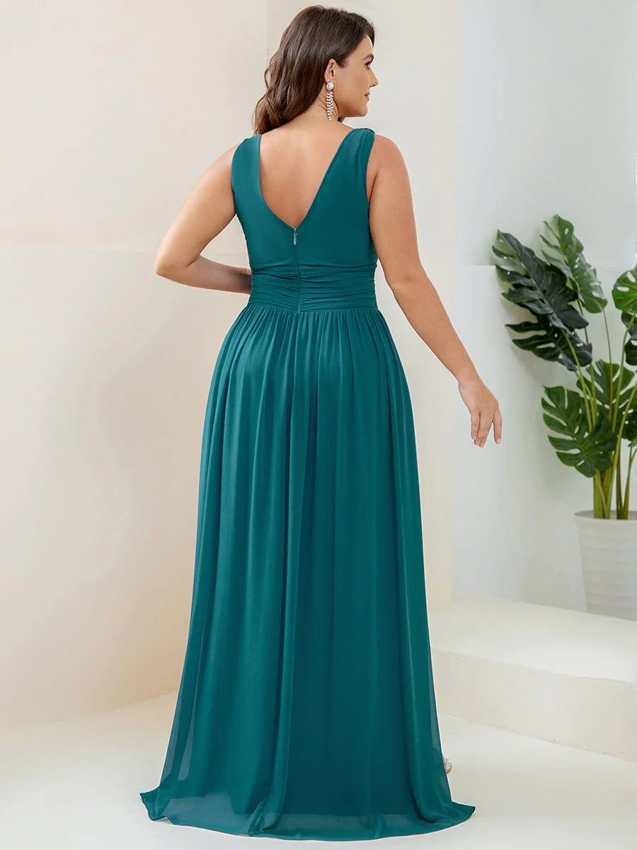 ever HUSH|Elegant V Neck A Line Chiffon Maxi Bridesmaid Dresses - Image 12