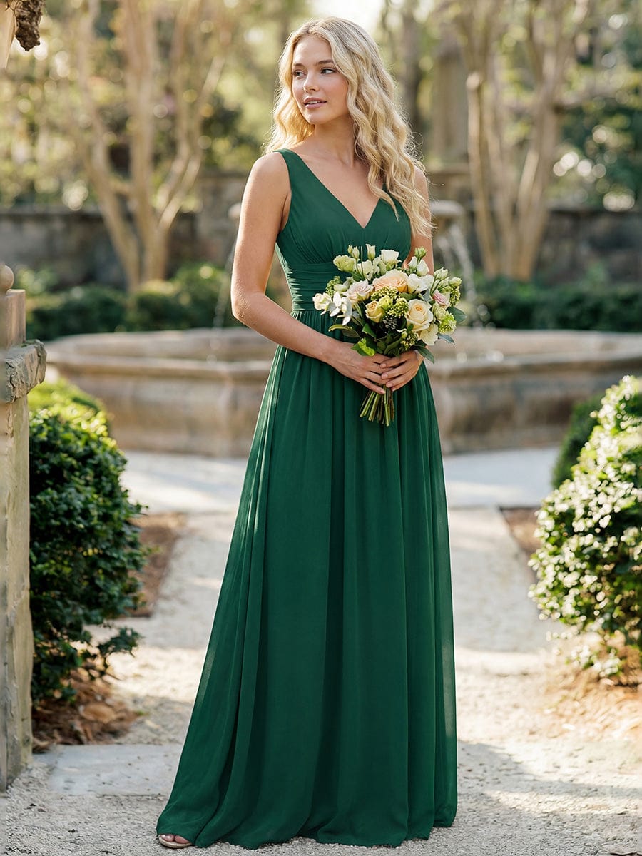 ever HUSH|Elegant V Neck A Line Chiffon Maxi Bridesmaid Dresses - Image 13