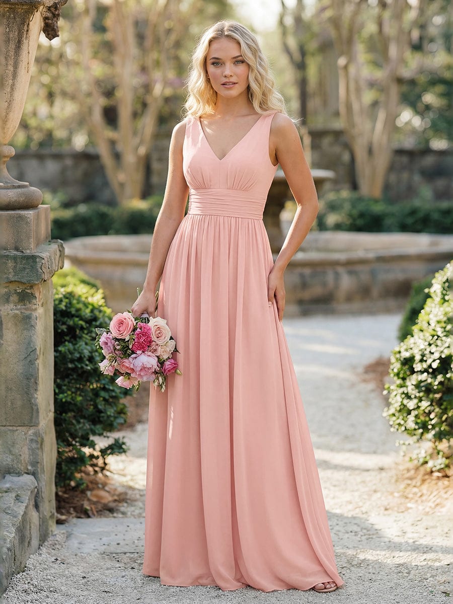 ever HUSH|Elegant V Neck A Line Chiffon Maxi Bridesmaid Dresses - Image 133