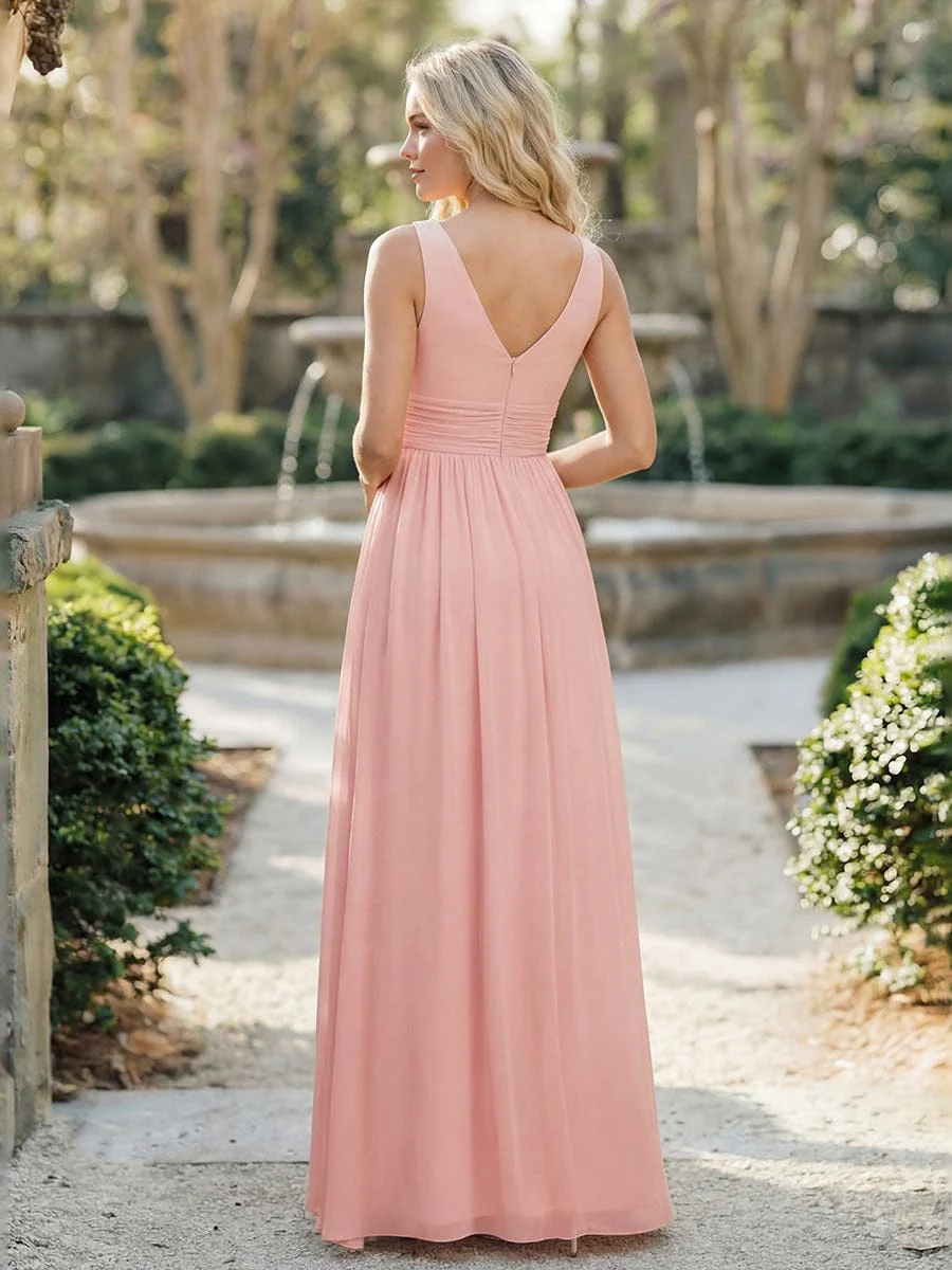 ever HUSH|Elegant V Neck A Line Chiffon Maxi Bridesmaid Dresses - Image 134