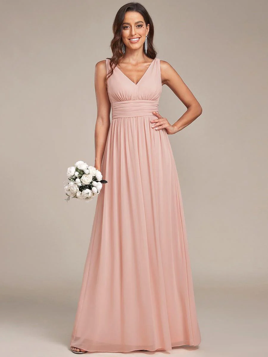 ever HUSH|Elegant V Neck A Line Chiffon Maxi Bridesmaid Dresses - Image 135
