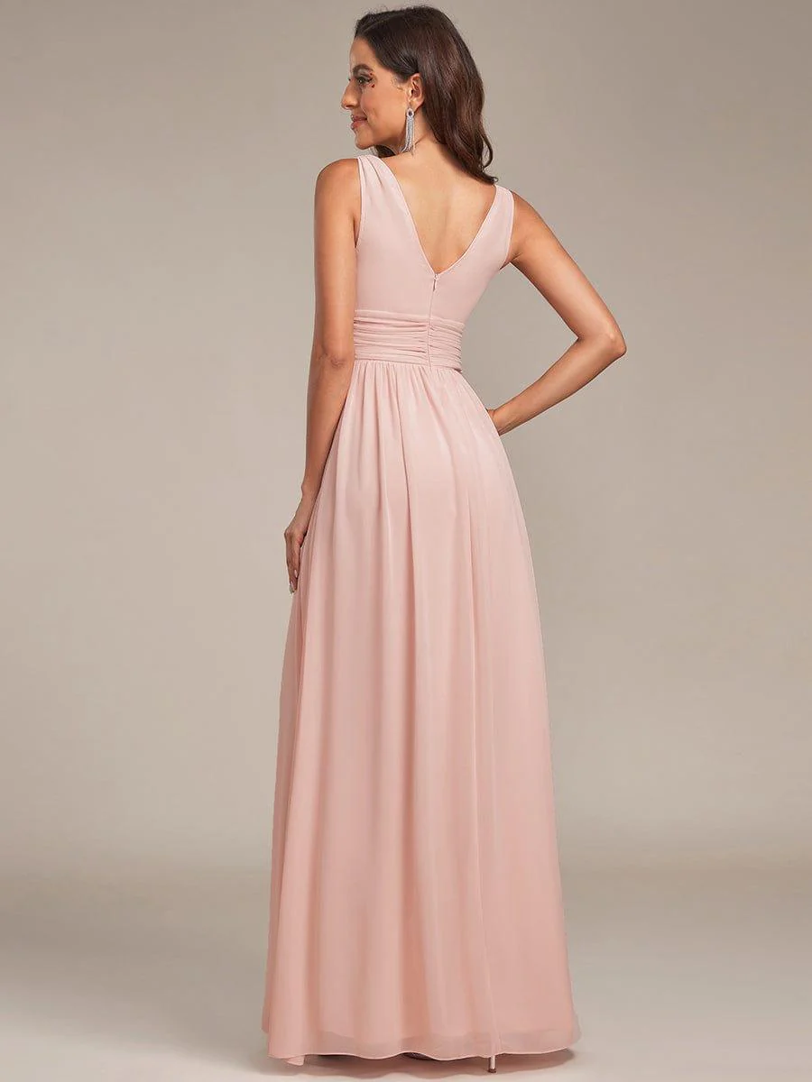 ever HUSH|Elegant V Neck A Line Chiffon Maxi Bridesmaid Dresses - Image 136