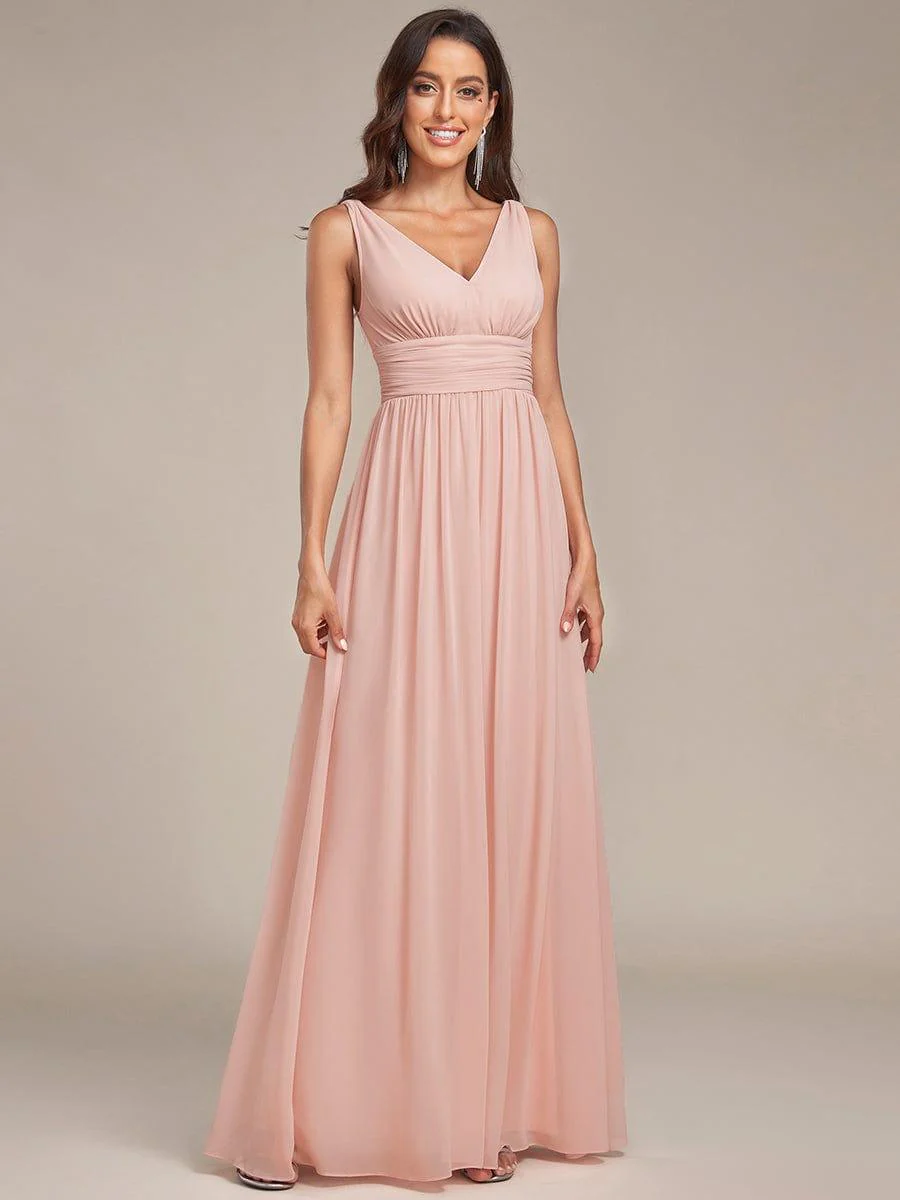 ever HUSH|Elegant V Neck A Line Chiffon Maxi Bridesmaid Dresses - Image 138