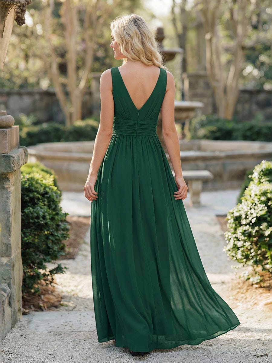 ever HUSH|Elegant V Neck A Line Chiffon Maxi Bridesmaid Dresses - Image 14