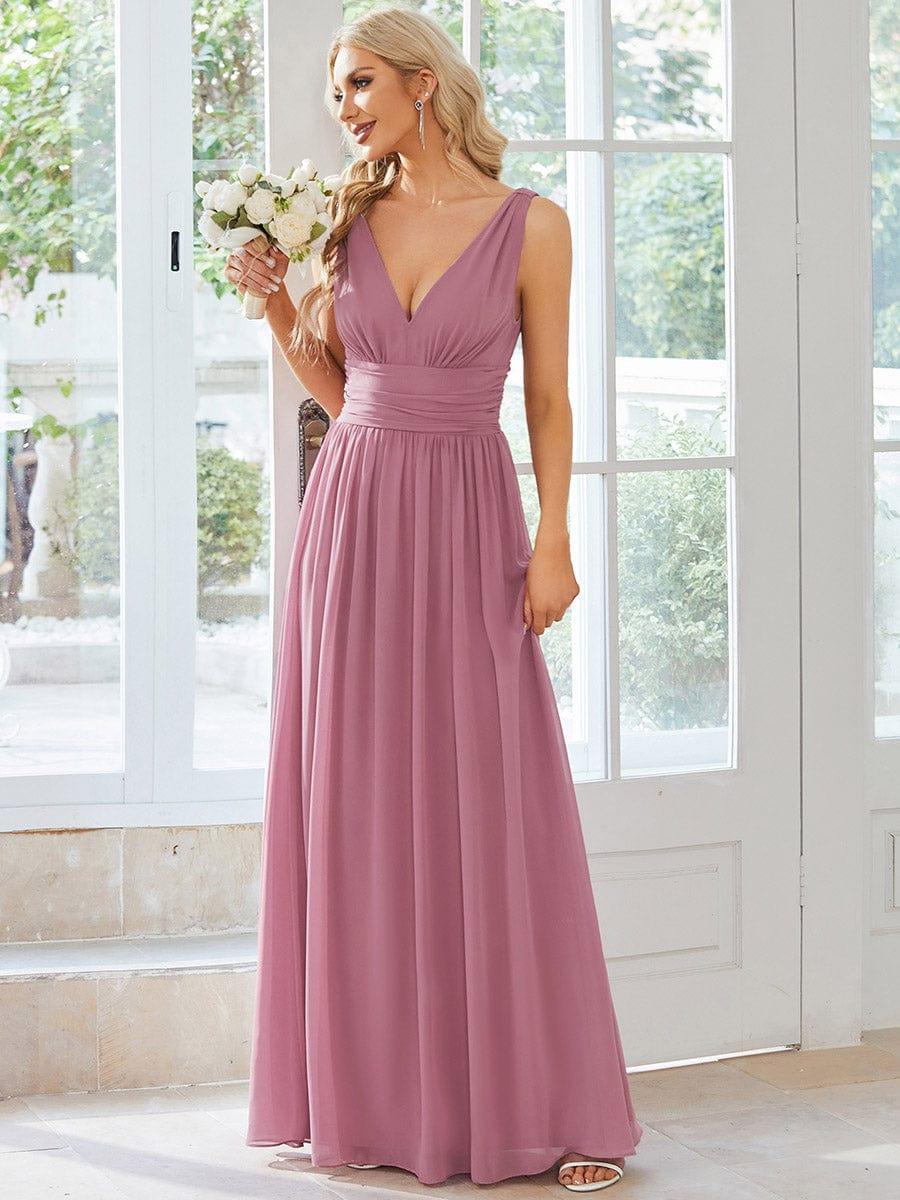 ever HUSH|Elegant V Neck A Line Chiffon Maxi Bridesmaid Dresses - Image 145