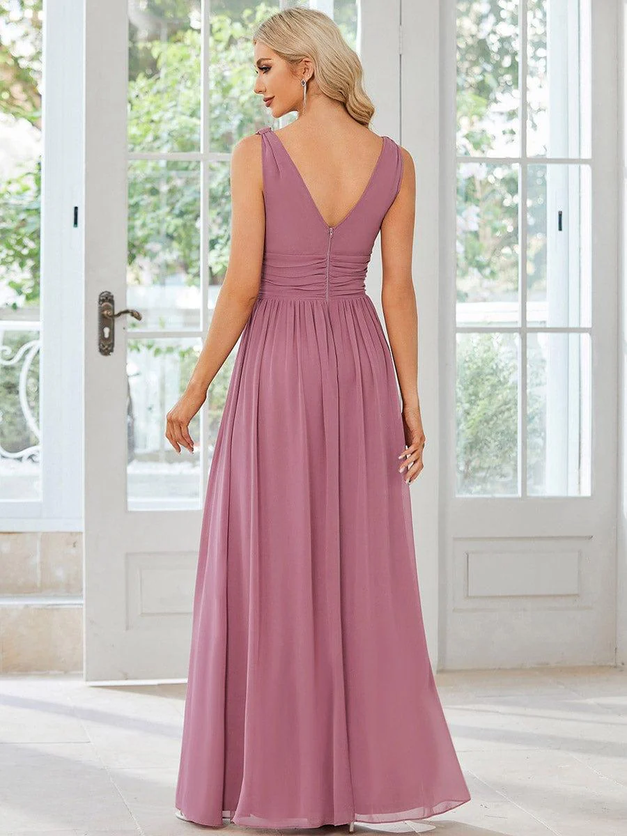 ever HUSH|Elegant V Neck A Line Chiffon Maxi Bridesmaid Dresses - Image 146