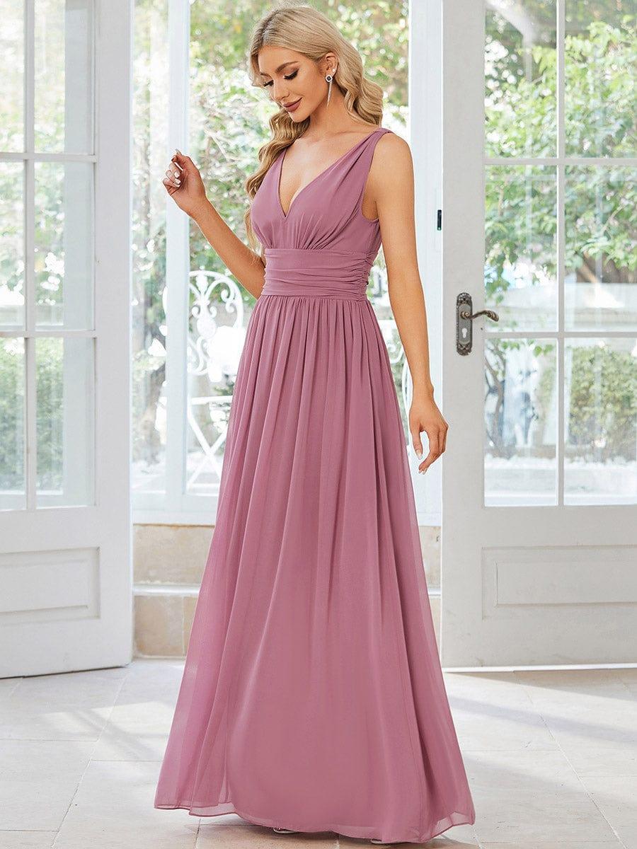 ever HUSH|Elegant V Neck A Line Chiffon Maxi Bridesmaid Dresses - Image 148