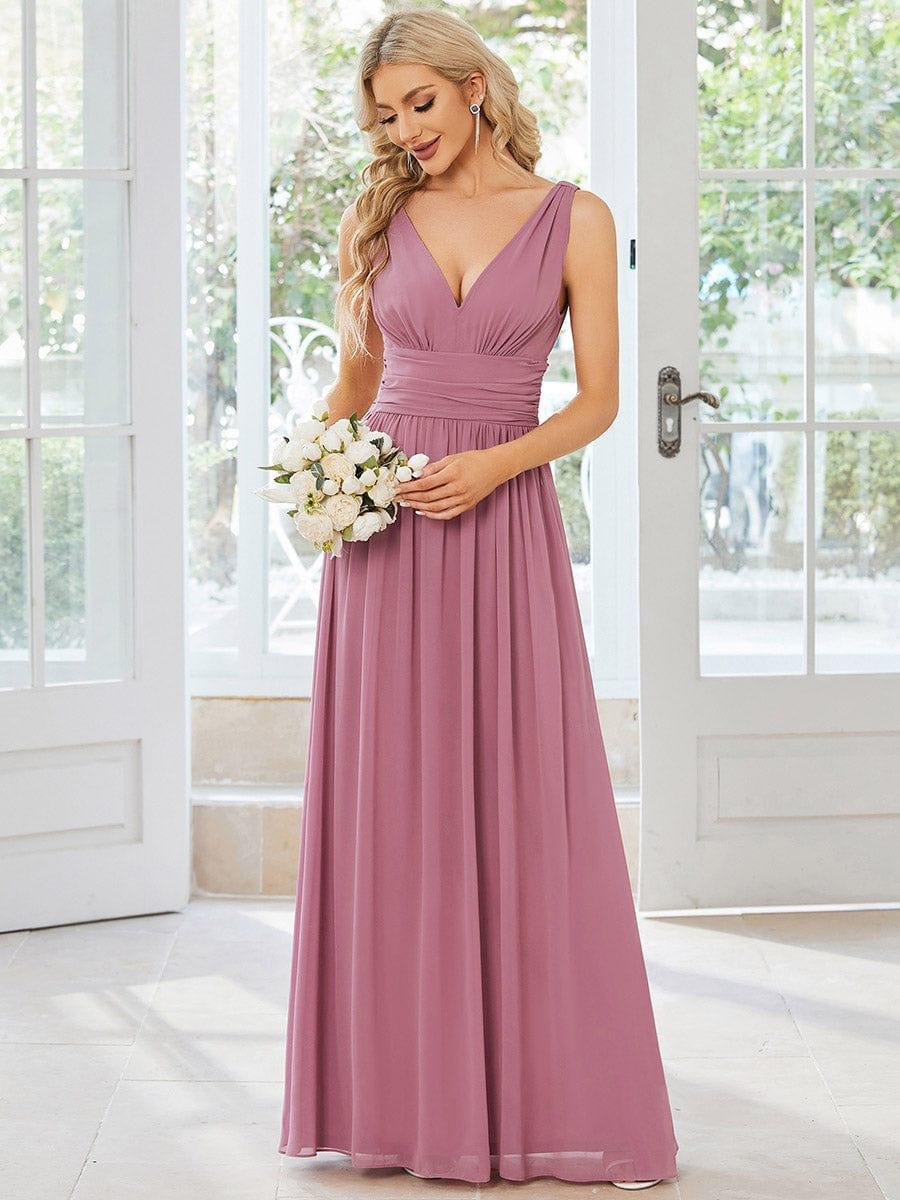 ever HUSH|Elegant V Neck A Line Chiffon Maxi Bridesmaid Dresses - Image 149