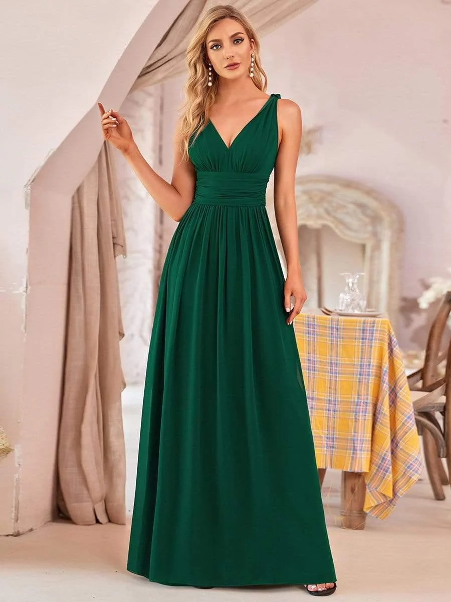 ever HUSH|Elegant V Neck A Line Chiffon Maxi Bridesmaid Dresses - Image 15